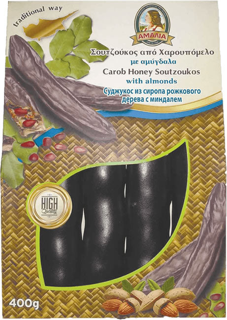 carob honey soutzoukos with almonds